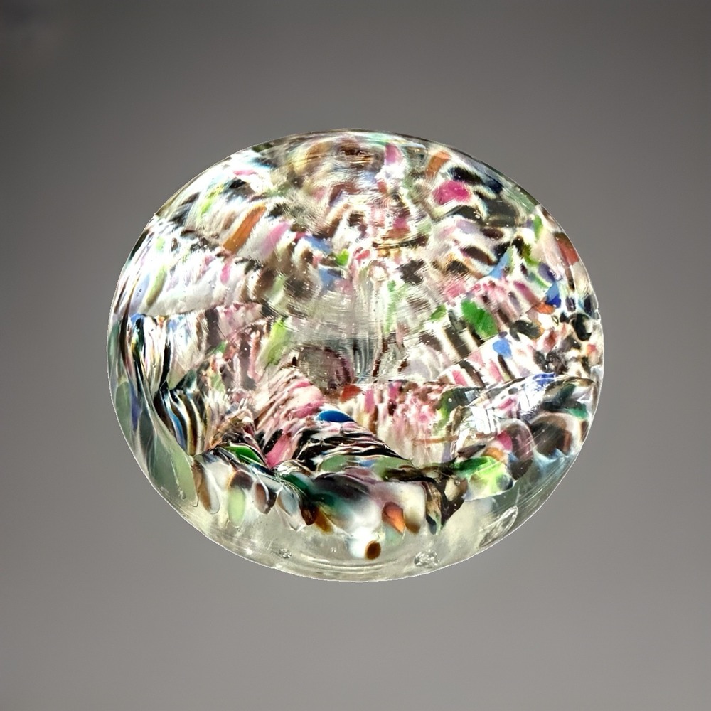 Vintage Hand Blown Art Glass Multicolor Murrini Paperweight Murano Italy 2" EUC